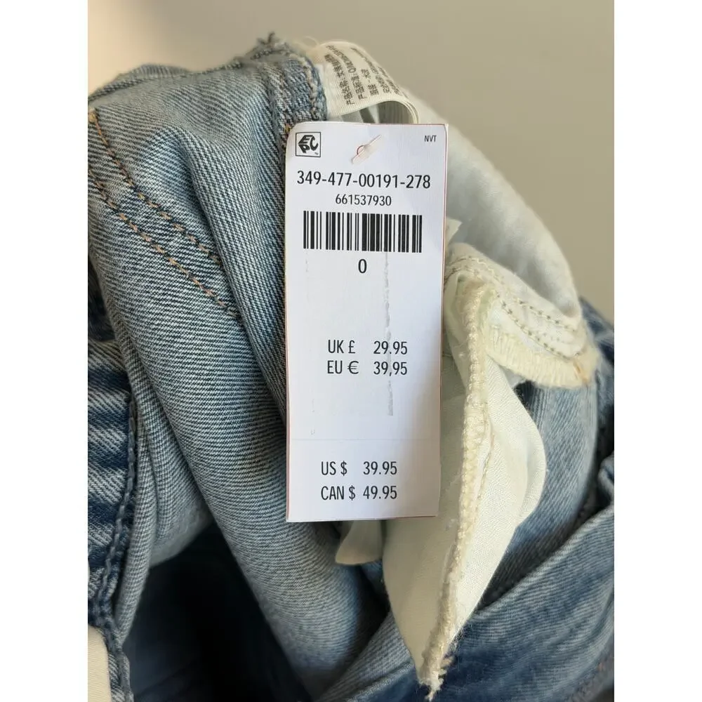 Hollister Low Rise Denim Fray Baggy Jort Short Medium Wash Women's Size W25 NWT